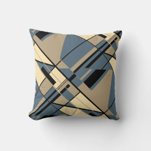 Almofada Motif Abstrato de Diagonal Azul Preto-Tronchado Ta