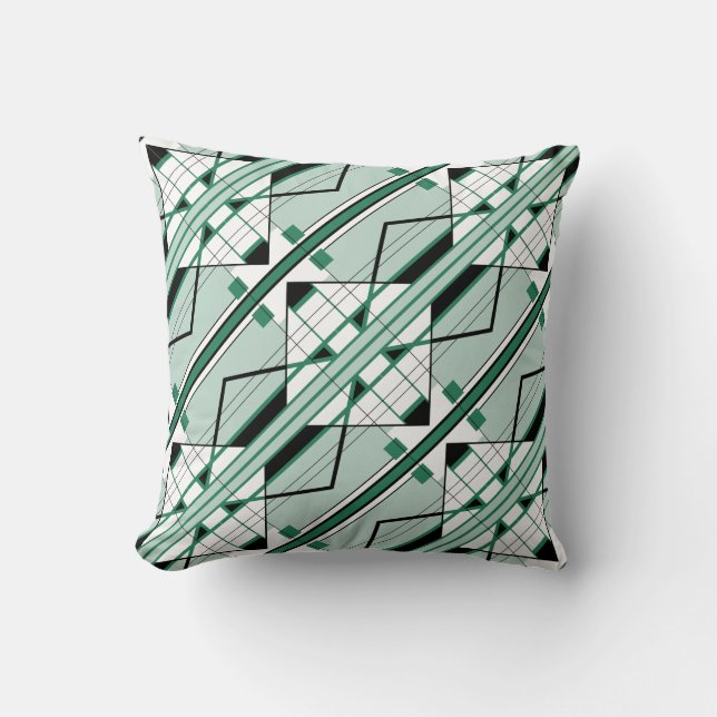 Almofada Motif Azulejo Grande Diagonal Preto Branco Verde (Frente)