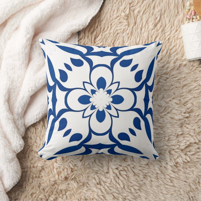 Almofada Motif bleu sur fond blanc (Cobertor)