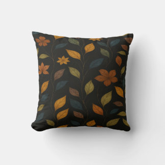 Almofada Motif Floral Automnal sur Fond Noir