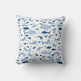 Almofada Motif Repetitivo Branco E Azul | Padrão do tubarão