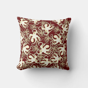 Almofada Motif Repetitivo Dourado E Vermelho   Padrão Octop