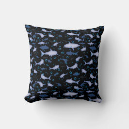 Almofada Motif Repetitivo Preto E Azul | Padrão do tubarão