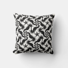 Almofada Motif Repetitivo Preto E Branco | Padrão do cavalo