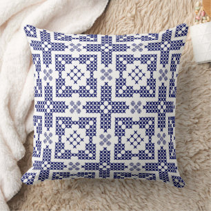 Almofada Motif Tradicional de Ponta Azul e Cruz Branca do m