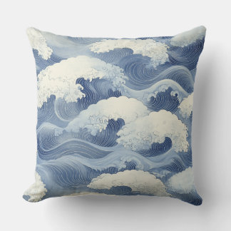 Almofada 🌊 Motif Traditionnel Japonais de Vagues Bleues 🌊
