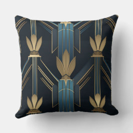 Almofada Motifs Art Déco Bleus et Dorés