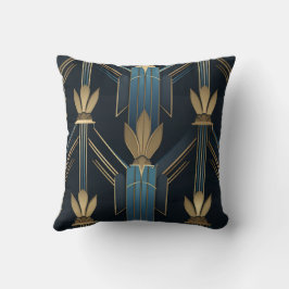 Almofada Motifs Art Déco Bleus et Dorés