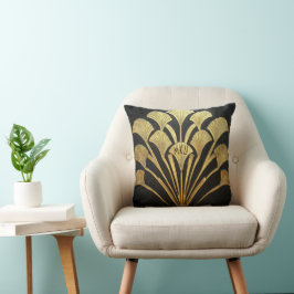 Almofada Motivo de Planta Hieroglífica Preta e Dourada Art