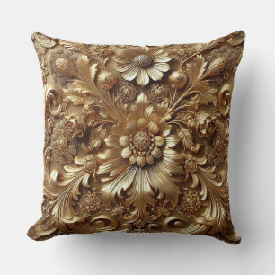 Almofada Motivo Floral Primoroso em Barroco Dourado Luxuoso
