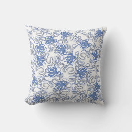 Almofada Motivo Repetitivo Branco e Azul | Padrão de Polvo