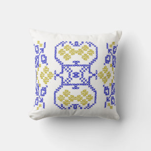 Almofada Motivo ucraniano. Bordado folk amarelo azul Thro