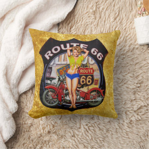 Almofada Moto América route 66 com textura dourada