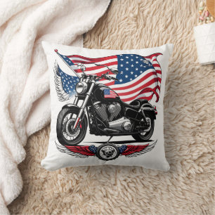 Almofada Moto americana com bandeira ao fundo