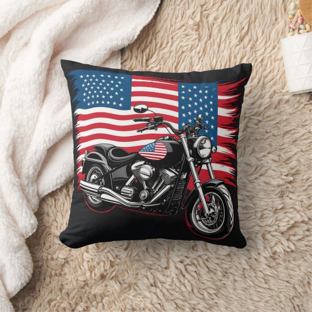 Almofada Moto clássica adornada com a bandeira americana (Cobertor)