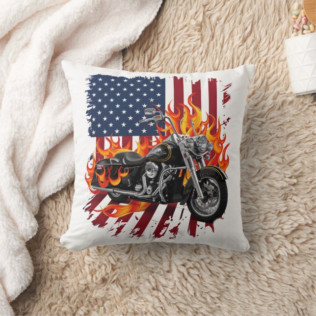 Almofada Moto embutida por bandeira americana (Cobertor)