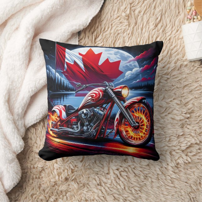 Almofada Motociclo vibrante com bandeira canadense perto de (Cobertor)