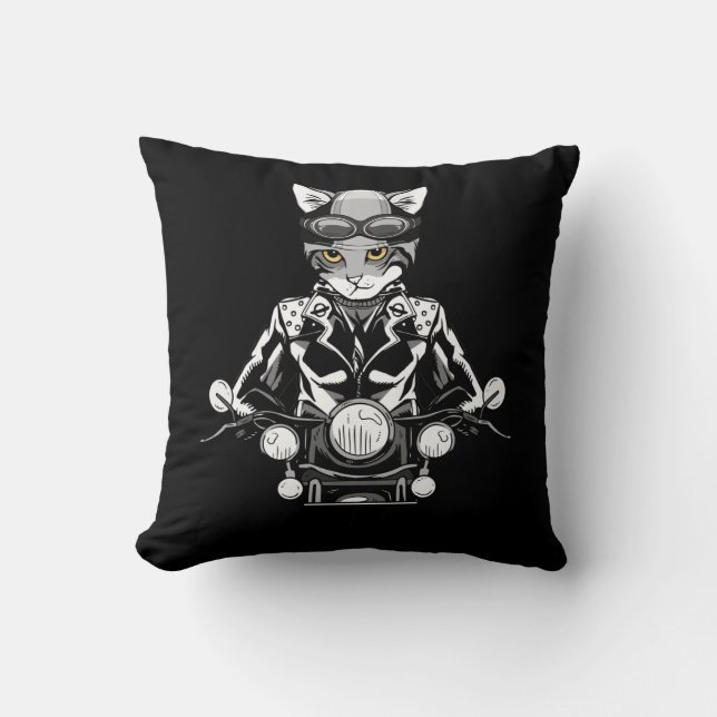 Almofada Motorcycle Biker Motorbike Rider Biker Cat (Frente)