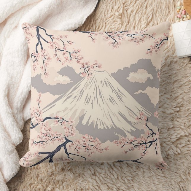 Almofada Mount Fuji with Cherry Blossoms – Japanese (2) (Cobertor)