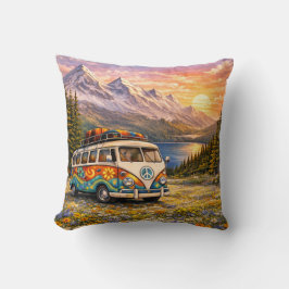 Almofada Mountain Sunset Wildflowers Retro Hippie Van Life