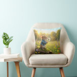 Almofada Mouse Blowing Dandelion Seedlings<br><div class="desc">A charming mouse in a denim jacket sits on a log in a vibrant meadow,  blowing on a dandelion and watching its seeds float away in the sunlight.</div>