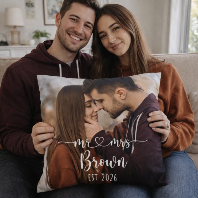 Almofada Mr & Mrs Personalized Photo Throw Pillow (Criador carregado)