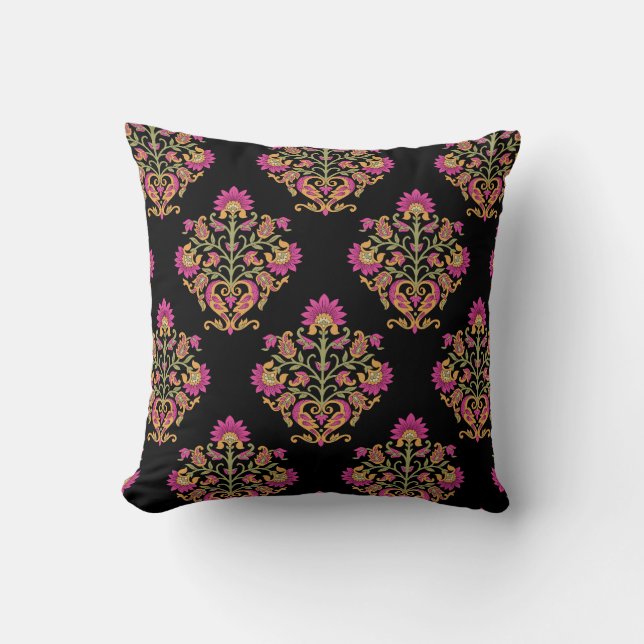 Almofada Mughal floral paisley, design sem costura. (Frente)