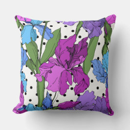 Almofada Muito fofo e alegre púrpura floral, verde, pontos