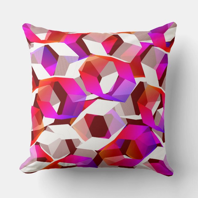 Almofada Muitos hexágonos coloridos, sobre fundo vermelho e (Frente)