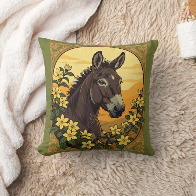 Almofada Mula Rodeada por Flores de Jasmim Amarelo (Cobertor)