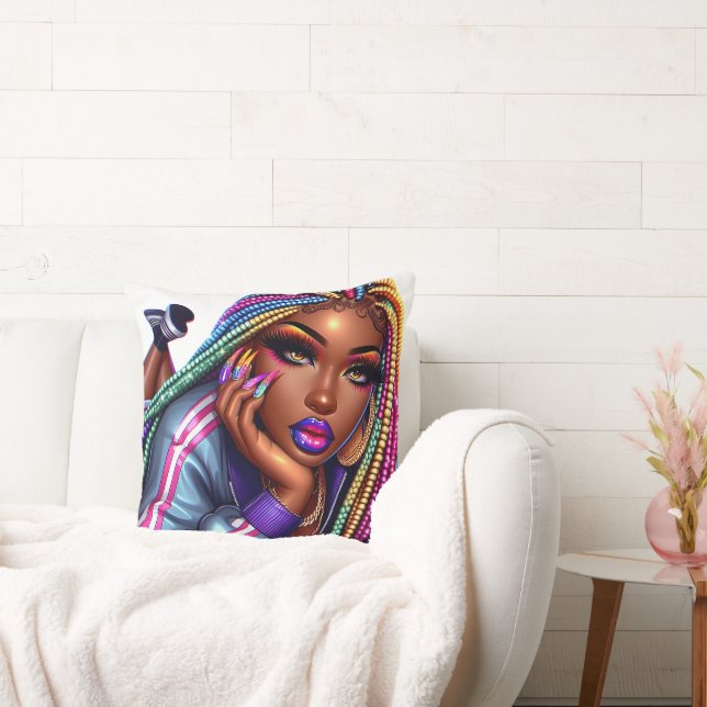 Almofada Mulher Afro-Americana com Estilo Urbano Chic Brilh (Sofá)
