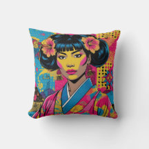 Mulher Asiática de Arte Pop em Quimono Floral