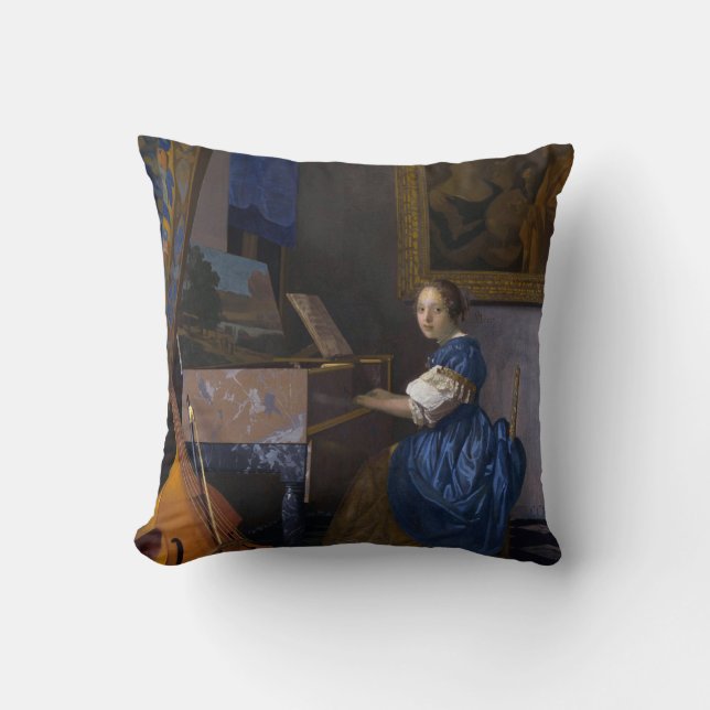 Almofada Mulher assentada em um Virginal Vermeer (Frente)