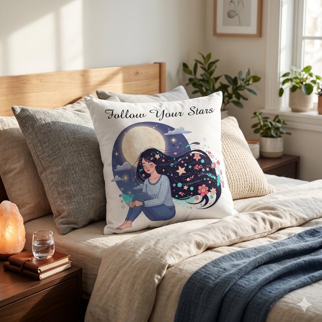 Almofada Mulher Celestial Arte Impressa | Lua (Criador carregado)