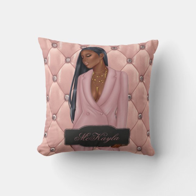 Almofada Mulher-chefe afro-americana personalizada (Frente)