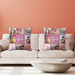 Almofada Mulher-colagem de fotos rosa-escuro de aniversário<br><div class="desc">Um presente único para um aniversário de 50 anos (ou qualquer idade),  celebrando sua vida com uma colagem de 8 fotos,  fotos. Personalize e adicione seu nome,  50 anos e uma data. Um fundo azul escuro chic. O nome é escrito com um moderno estilo escrito à mão.</div>