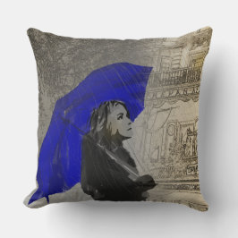Almofada Mulher com guarda-chuva na chuva