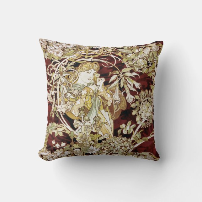 Almofada Mulher com umas belas artes de Alphonse Mucha da (Frente)