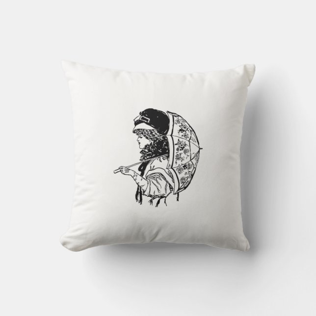 Almofada Mulher da Regência Vitoriana com Retrato Parasol (Frente)