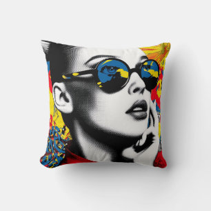 Almofada Mulher de arte pop com óculos de sol