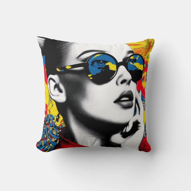 Almofada Mulher de arte pop com óculos de sol (Frente)