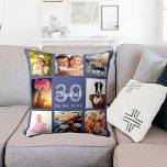 Almofada Mulher de colagem de fotos azul-escuro de aniversá<br><div class="desc">Um presente único para um aniversário de 50 anos (ou qualquer idade),  celebrando sua vida com uma colagem de 8 fotos,  fotos. Personalize e adicione seu nome,  50 anos e uma data. Um fundo azul escuro chic. O nome é escrito com um moderno estilo escrito à mão.</div>