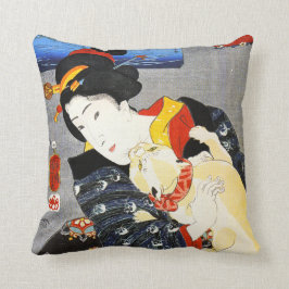 Almofada Mulher de Kuniyoshi com um travesseiro do gato