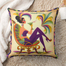 Almofada Mulher de Martini Retro Meados do Século Mardi Gra