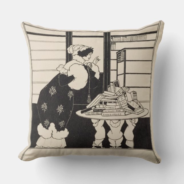 Almofada Mulher em uma livraria, design para um "livro (Frente)