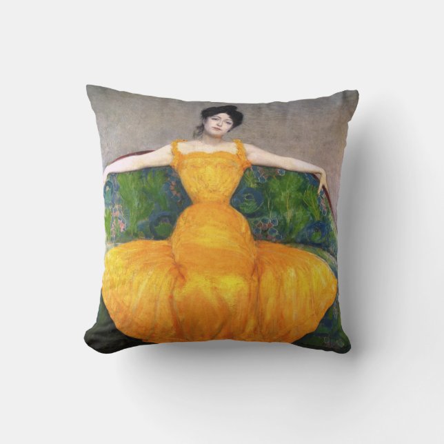 Almofada Mulher em vestido amarelo (por Max Kurzweil) (Frente)