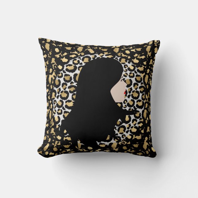 Almofada Mulher Glamorosa na Impressão Leopardo de Duas Pon (Frente)