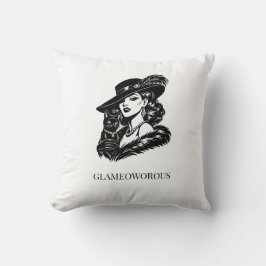 Almofada Mulher Glamurosa com Ilustração de Moda de Gato