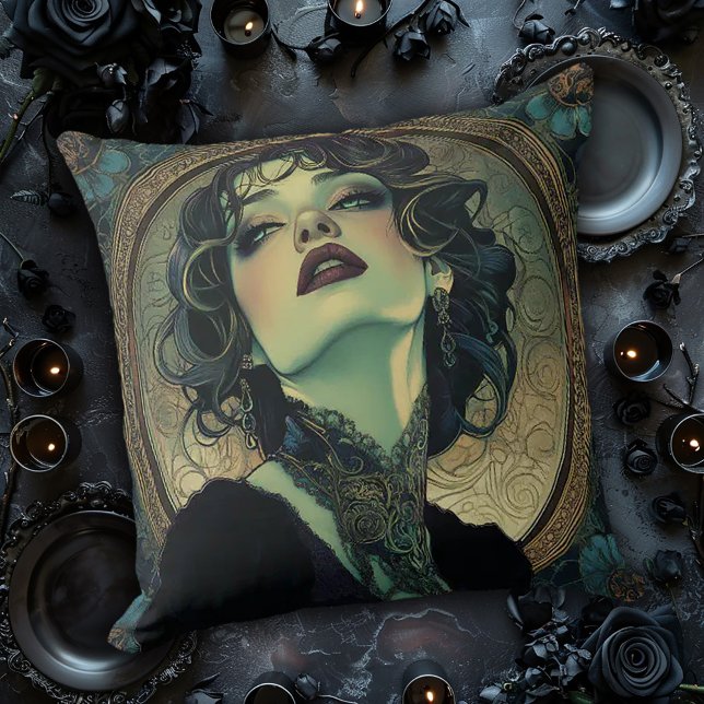 Almofada Mulher Gótica Art Nouveau (Criador carregado)
