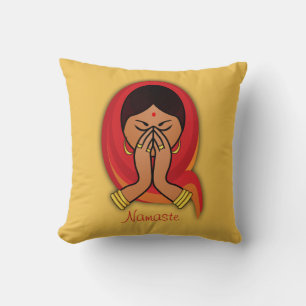 Almofada Mulher Hindu com Scarf Chefe na Saudação de Namast